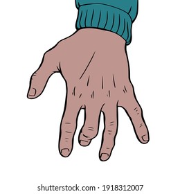 Terrible hand with fingers on a white background. Thief, hacker or crook. Vector isolated illustration.