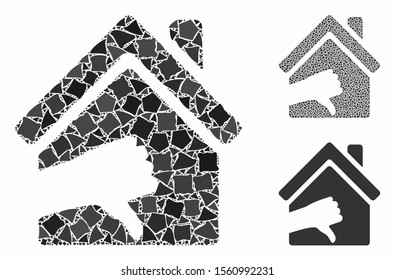 Terrible house mosaic of abrupt items in different sizes and shades, based on terrible house icon. Vector trembly items are composed into collage. Terrible house icons collage with dotted pattern.