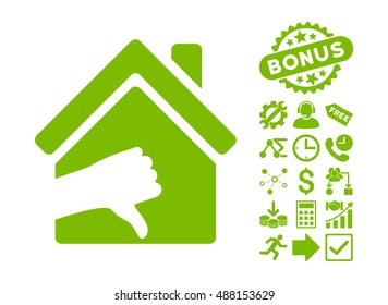 Terrible House pictograph with bonus elements. Vector illustration style is flat iconic symbols, eco green color, white background.
