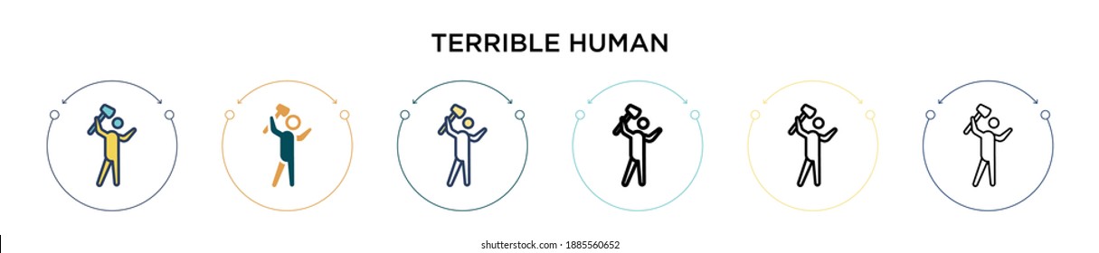 Terrible human icon in filled, thin line, outline and stroke style. Vector illustration of two colored and black terrible human vector icons designs can be used for mobile, ui, web