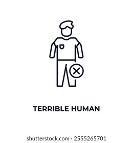 terrible human outline icon. Linear vector from feelings concept. Thin line terrible human icon isolated on white background