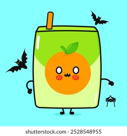 Terrible Juice character. Vector hand drawn cartoon kawaii character illustration icon. Isolated on blue background. Zombie Orange juice. Halloween concept