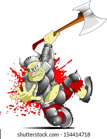 terrible knight with a huge ax attack through; 