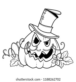Terrible lantern from pumpkin in cylinder color and outlined for coloring page