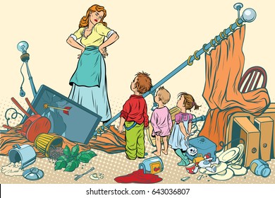 Terrible mother and the kids made a mess at home