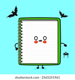 Terrible Note pad character. Vector hand drawn cartoon kawaii character illustration icon. Isolated on blue background. Zombie Note pad. Halloween concept