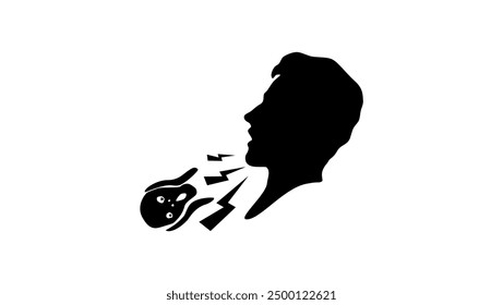 terrible pain in jaw, black isolated silhouette