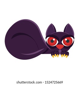 Terrible purple cat vampires with big red eyes. Halloween character. Flat vectoe illustration isolated on white background.