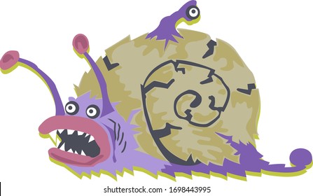 Terrible purple snail monster. Full color vector illustration for fun design.