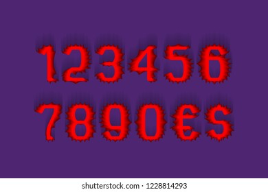 Terrible red stylized numbers with currency signs of dollar and euro.