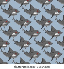 Terrible shark. Pack of sharks seamless background. Marine Pattern to  fabric. Toothy fish