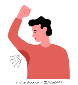 Terrible smell armpit concept vector illustration on white background. Man has bad smell and sweaty underarm. Bad body odor problem. svg