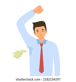 Terrible smell armpit concept vector illustration on white background. Businessman has bad smell and sweaty underarm. Bad body odor problem.