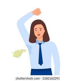 Terrible smell armpit concept vector illustration on white background. School girl has bad smell and sweaty underarm. Bad body odor problem.