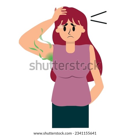 Terrible smell armpit concept vector illustration on white background. woman has bad smell and sweaty underarm. Bad body odor problem.