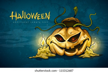 terrible smiling face of jack-o-lantern with candles in night. Vector illustration EPS10.