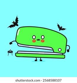 Terrible Stapler character. Vector hand drawn cartoon kawaii character illustration icon. Isolated on blue background. Zombie Stapler. Halloween concept