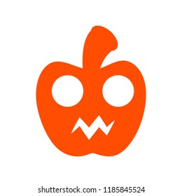 Terrible teeth and eyes with apple - Halloween icon vector orange