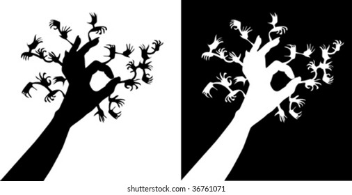 Terrible tree consisting of set of hands;