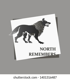 Terrible wolf. Ferocious predator. Sketch on a white background. Hand drawing a predator with text. Symbol of courage and strength.