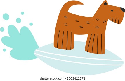 Perro Terrier en la Ilustración vectorial de tabla de surf