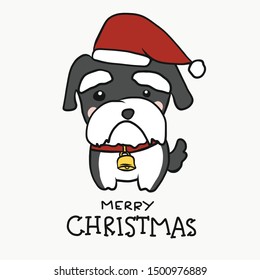 Terrier dog wear Santa hat Merry Christmas cartoon vector illustration