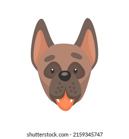 Terrier puppy dog showing tongue isolated flat cartoon animal face mask. Vector yorkshire or airedale, australian terrier, jack russel showing tongue, friendly pet playful animal friend emoji emoticon