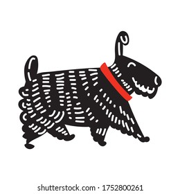Terrible en collares rojos. ilustración de vector de vida de perro