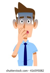 Terrified businessman wearing a short-sleeved shirt