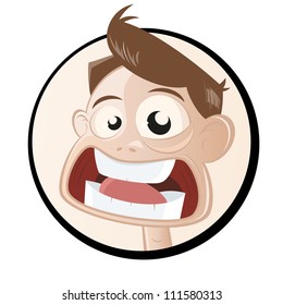 terrified cartoon man in a badge