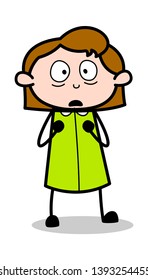 Terrified Face Expression - Retro Office Girl Employee Cartoon Vector Illustration﻿