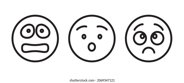 Terrified Frightened Emoticon Isolated Afraid Emoji. Vector Screaming Face In Panic, Scared Or Surprised, Afraid Or Horrified Emoji. Amazed Emoticon With Open Mouth, Big Eyes, Afraid Or Asking Scared