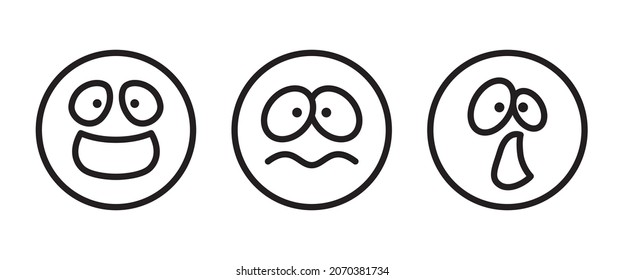 Angst erschreckte Emotionen isoliert Angst Emoji. Vektorschreie Gesicht in Panik, Angst oder Überraschung, Angst oder entsetzliche Emoji. Erregte Emotionen mit offenem Mund, große Augen, Angst oder Fragen von Schrecken