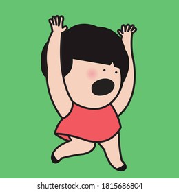A Terrified Girl With Her Hands Up Running Away From Something Concept Card Character illustration