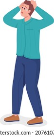 Carácter vector de color semiplano y hombre aterrorizado. Una figura aterradora. Persona de cuerpo entero sobre blanco. Situación de emergencia aislamiento ilustración de estilo de dibujos animados modernos para diseño gráfico y animación