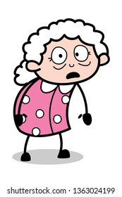 Terrified - Old Cartoon Granny Vector Illustration