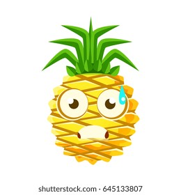 Terrified pineapple face. Cute cartoon emoji character vector Illustration