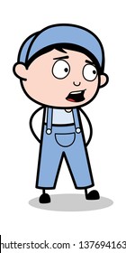 Terrified - Retro Repairman Cartoon Worker Vector Illustration