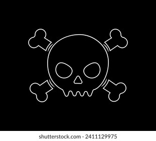 Terrifiying Skull Head Silhouette in The Dark Background Vector Illustration.