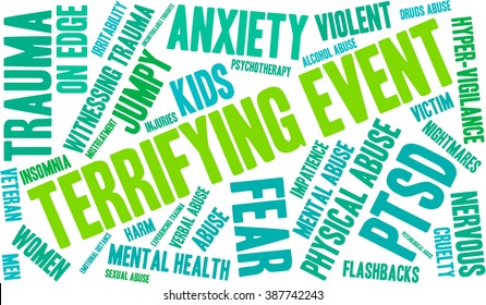 Terrifying Event word cloud on a white background. 