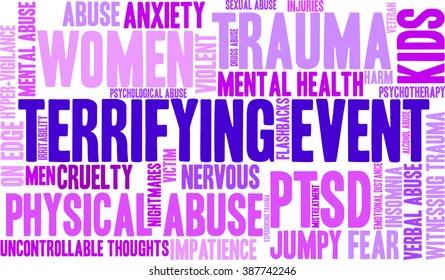 Terrifying Event word cloud on a white background. 