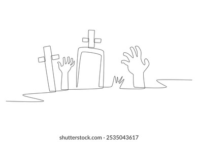 Um funeral aterrorizante. Desenho de uma linha do conceito funerário