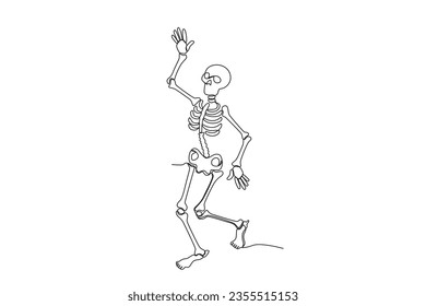 A terrifying human skeleton walking. Human skeleton one-line drawing