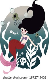 terrifying mermaid in sinister sea