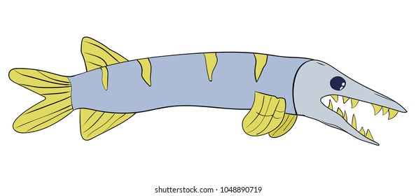 Terrifying sharp teeth fish cartoon drawing