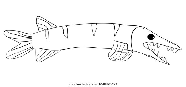 Terrifying sharp teeth fish outline cartoon drawing