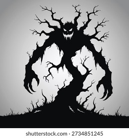 Terrifying Tree Monster Silhouette Dark Fantasy Horror Illustration