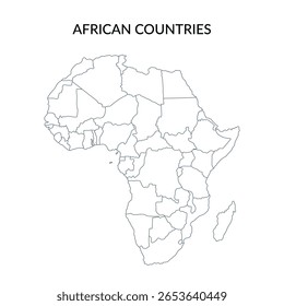 Território dos países africanos em estilo de arte linear isolado no fundo branco. Clipart de vetor.