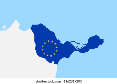 Territory of Ceuta, Spain. Zone of European union on the African continent. Spanish area is surrounded by Morocco and Africa. Vector illustration