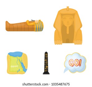 The territory of Egypt, the Sphinx, the pharaoh's sarcophagus, the Egyptian pillar with the inscription.Ancient Egypt set collection icons in cartoon style vector symbol stock illustration web.